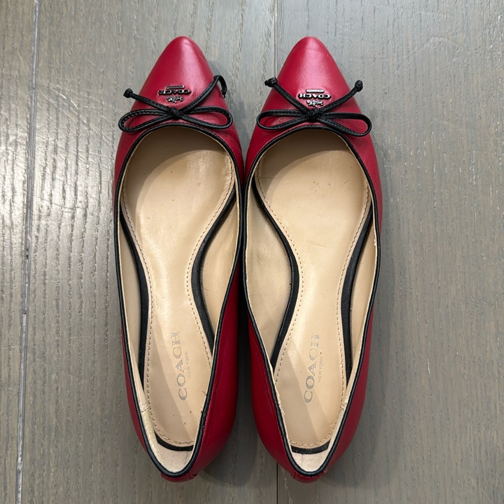 COACH Red Ballet Flats with Bow